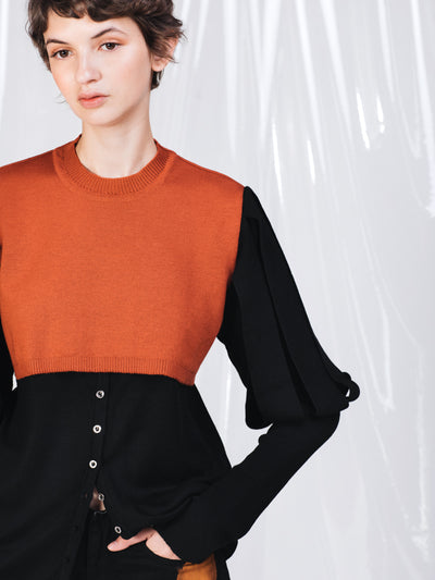 Marques'Almeida Black and Rust Knitted Jumper with Puffed Sleeves