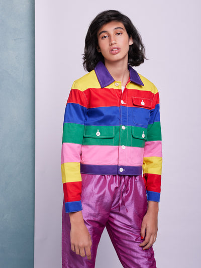 OUTSIDER DIVISION stitched cotton twill panels rainbow jacket